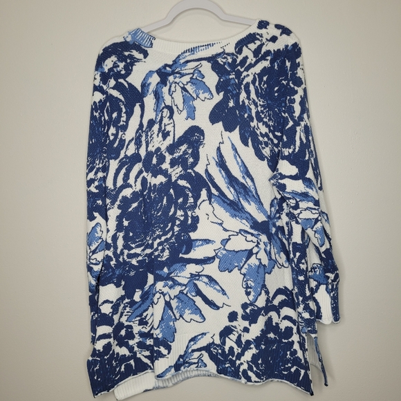Soft Surroundings Blue White Marin Sweater Cotton Coastal Floral Plus Size 2x - Picture 3 of 7